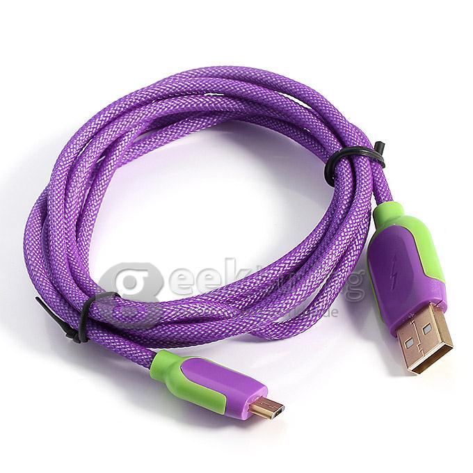 ESC03 1.5m Micro USB Data Charger Sync Cable for Samsung Galaxy S5/S4/i9300 Note4 HTC Xiaomi Nokia - Purple + Green
