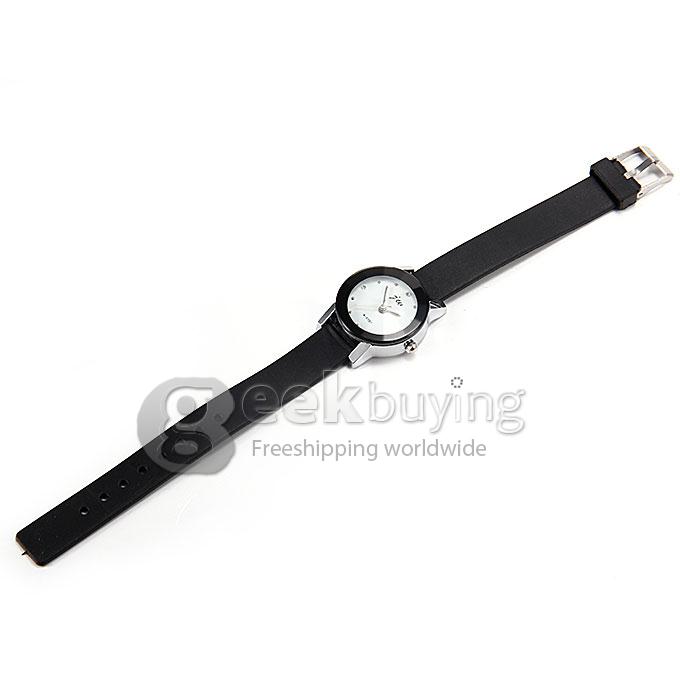 JW A-5707 Couple's Simple Fashion White Dial PU Strap Analog Quartz Watch with Diamond for Woman - White