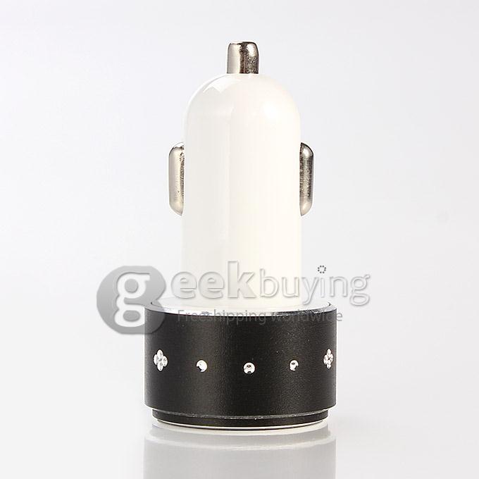 ES-06 Universal Dual USB 2 Port Car Charger Adapter 3.1A with diamond for iPhone 6 Plus Samsung Galaxy Cellphone iPhone 6s plus - Black