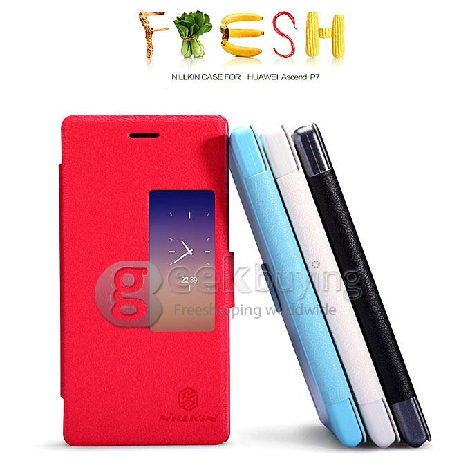 Nillkin Fresh Series PolyCarbonate Flip Stand Leather Case for HUAWEI Ascend P7 - Black