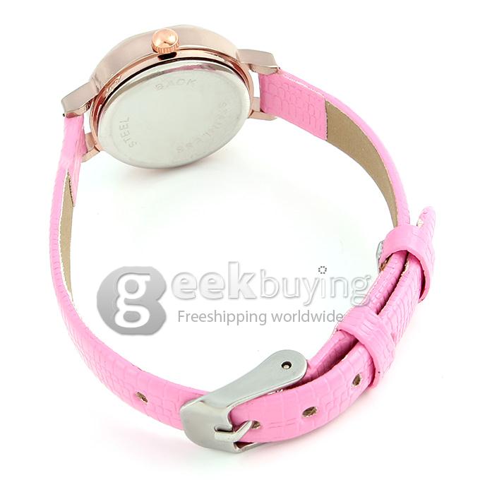 Women's Fashion Joker Contracted Crocodile Pattern Leather Strap Analog Quartz Wrist Watch - Pink