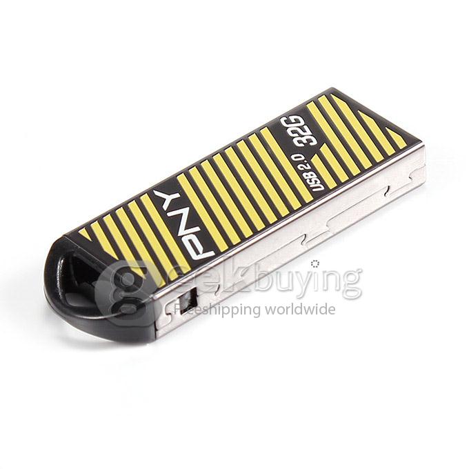 PNY Stripe 32GB USB 2.0 Flash Drive U Disk Memory Stick USB Drive - Silver + Yellow