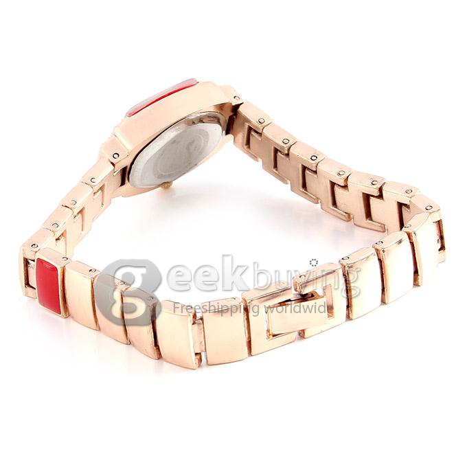 King-girl 9093 Women's Rhinestone Round Dial Alloy Band Analog Quartz Bracelet Watch - Red