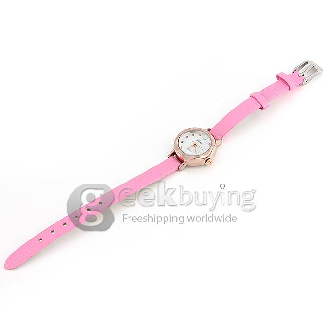 Women's Fashion Joker Contracted Crocodile Pattern Leather Strap Analog Quartz Wrist Watch - Pink