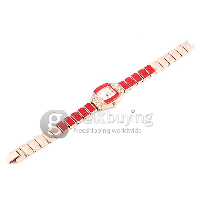 King-girl 9093 Women's Rhinestone Round Dial Alloy Band Analog Quartz Bracelet Watch - Red