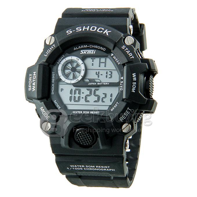 SKMEi 1019 Unisex Fashion LED PU Strap Water Resistant Digital Quartz Sport Watch - Black