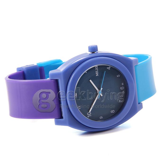 MILER A1238 Children Fashion Colorful Silicone Band Quartz Analog Sport Wrist Watch - Blue & Purple