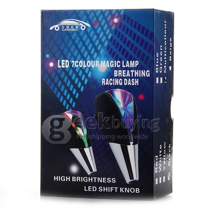 Touch Activated RGB LED Light Shift Knob Whole Luminous PU Leather Cover - Black