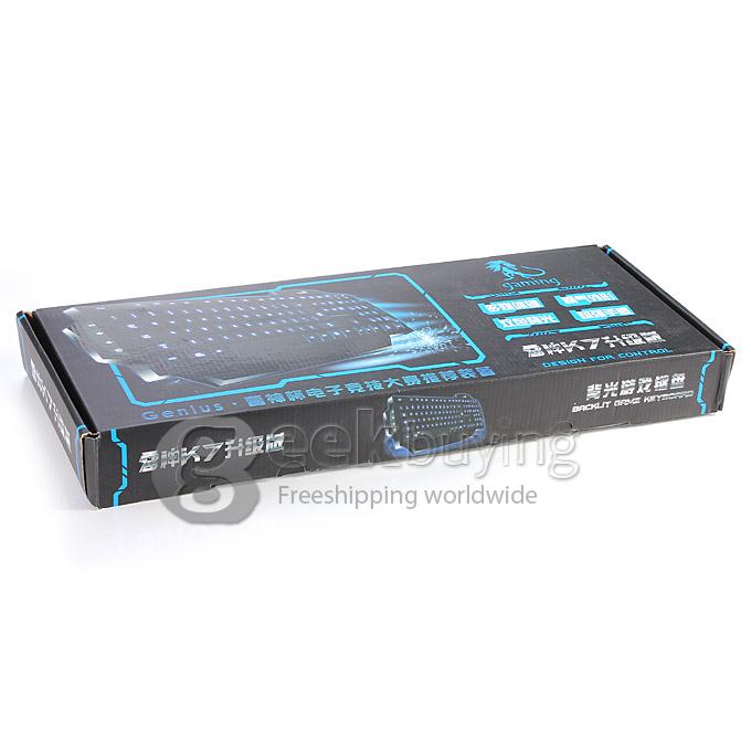 Genius K7 USB Wired Blue/Red LED Backlit 104-Key Keyboard with 8 Multi-media Hotkeys - Black