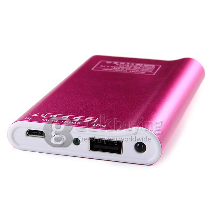 Portable 2600mAh USB Solar Panel Battery Charger Power Bank with LED Light for Mobile Cell Phones Device - Rose Red