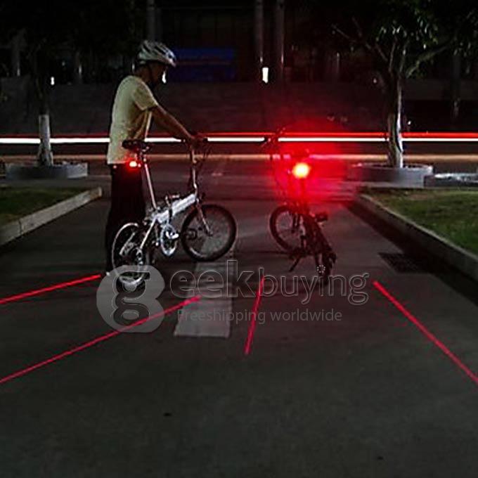 2 Straight Lines Red Laser + 3 Mode 3-LED Bike Tail Weatherproof Warning Safety Light ( 2 x AAA)