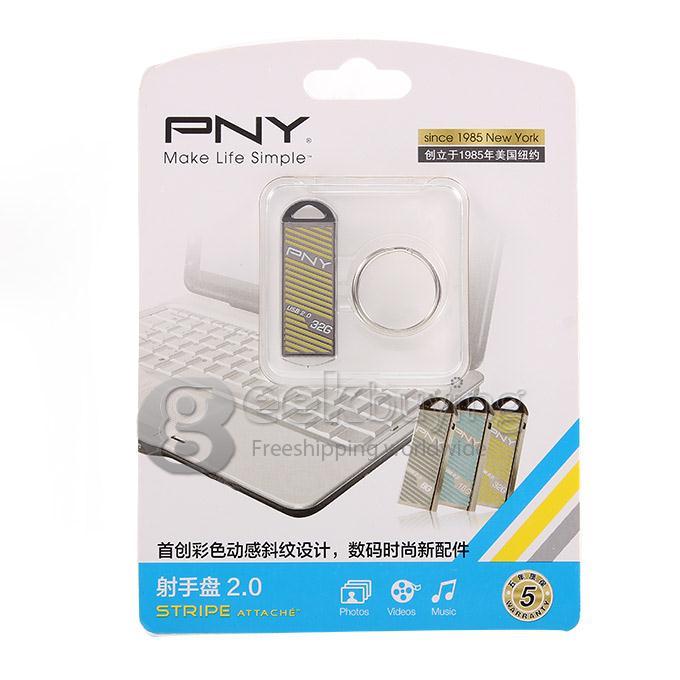 PNY Stripe 32GB USB 2.0 Flash Drive U Disk Memory Stick USB Drive - Silver + Yellow