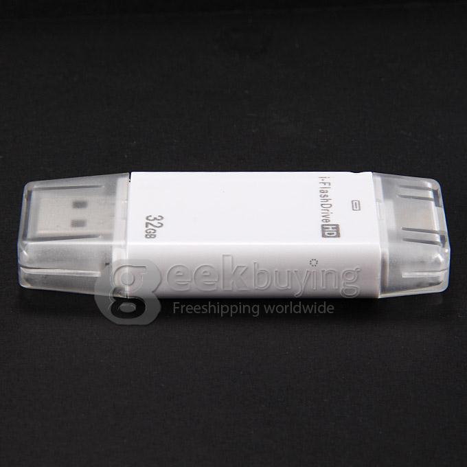 i-Flash HD Drive 32GB USB + 8-pin Port Flash Drive Memory Stick for iPad iPod iPhone5s iPhone6 - White