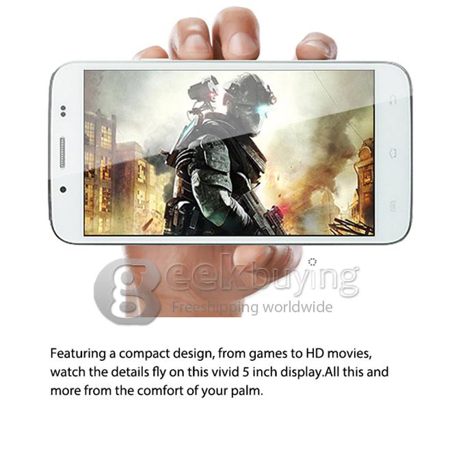 OTIUM S5 MTK6582 Quad Core 1.3GHz 5.0 Inch Android 4.4 OS Smartphone 4GB ROM 5.0MP Dual Camera Dual SIM IPS 3G GPS-White