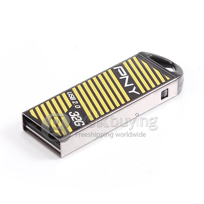 PNY Stripe 32GB USB 2.0 Flash Drive U Disk Memory Stick USB Drive - Silver + Yellow