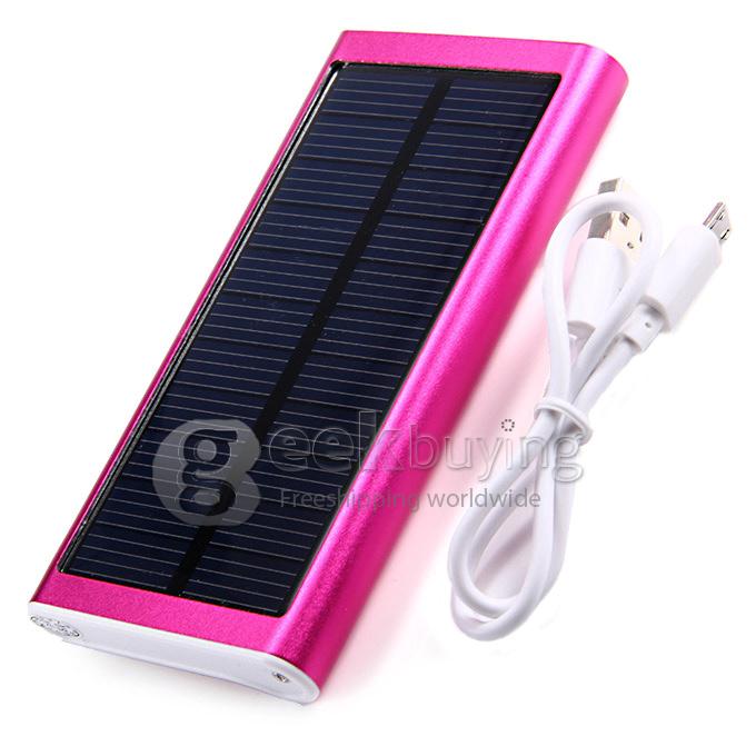 Portable 2600mAh USB Solar Panel Battery Charger Power Bank with LED Light for Mobile Cell Phones Device - Rose Red