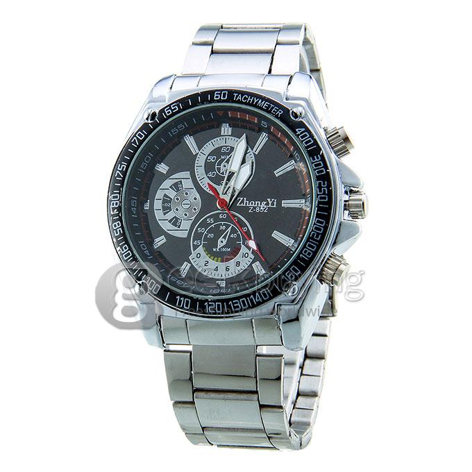 ZHONGYI Z-852 Fashion Black Dial Steel Band Analog Quartz Watch for Man - Silver