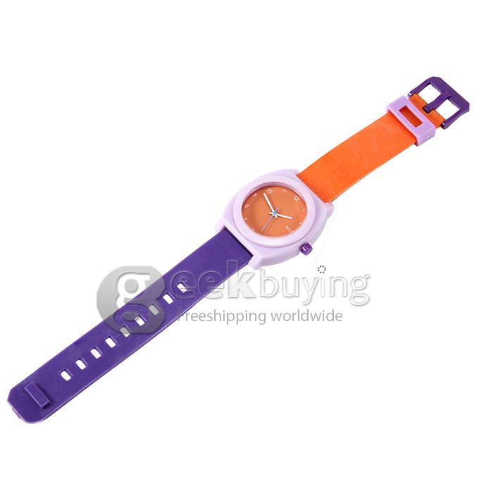 MILER A1238 Children Fashion Colorful Silicone Band Quartz Analog Sport Wrist Watch - Orange & Purple