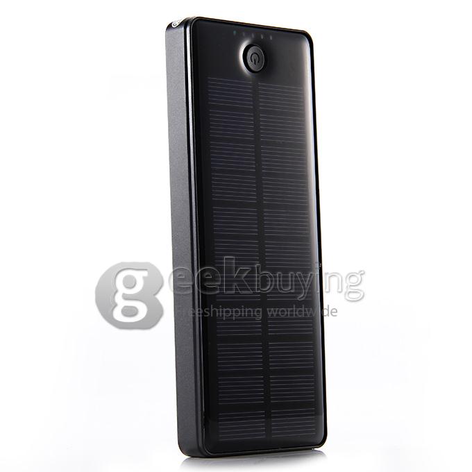 Dual USB High Capacity 15000mAh Mobile Solar Battery Charger Power Bank for Phone Tablet Camera Device - Black
