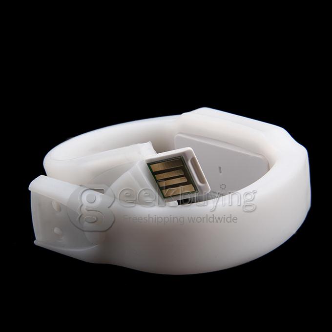 Unisex Cube LED Silicone Strap Digital Quartz Sport Wrist Watch + USB Flash Drive with TF Card Slot - White