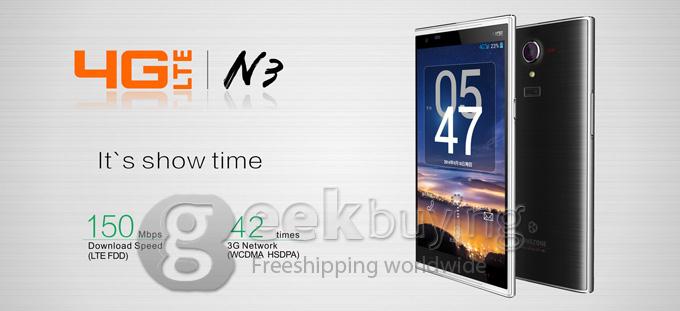 KINGZONE N3 5.0Inch IPS HD MTK6582 Quad Core 1.3GHz Smartphone Android 4.4 1GB 8GB 13.0MP 8.0MP NFC Fingerprint Identification FDD-LTE 4G - White