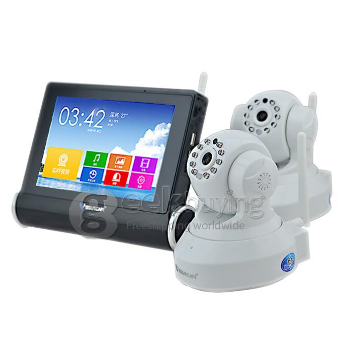 NVS-K200+C7837WIP 1/4 inch 720P CMOS Sensor 2 Channel HD Network Video Recorder WiFi Music 7inch Capacitive Screen - White