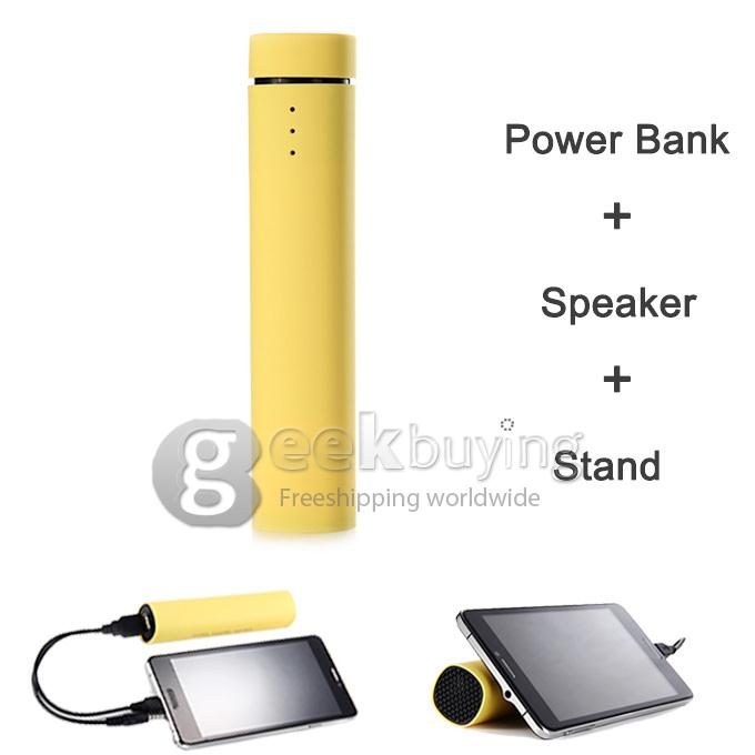 3 IN 1 Portable 4000mAh Power Bank Battery Charger + Speaker + Stand for Smartphone - Yellow