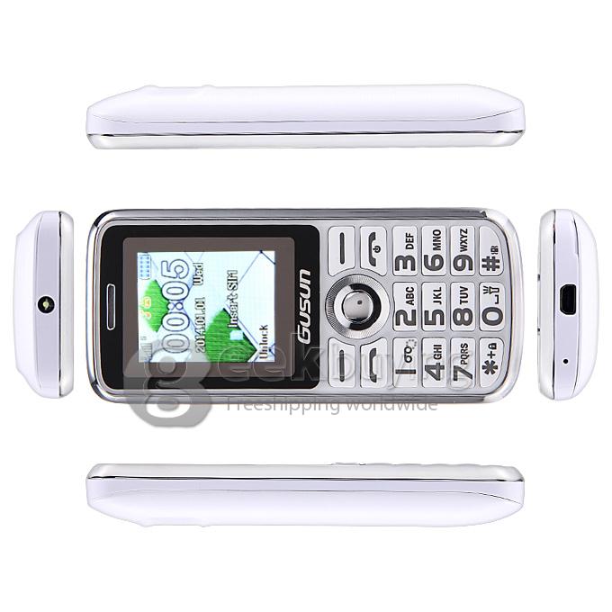 GUSUN F7 Ultra-thin MT6260M 0.3MP Flashlight Dual SIM Old Man Mobile Phone for Senior Citizen - White