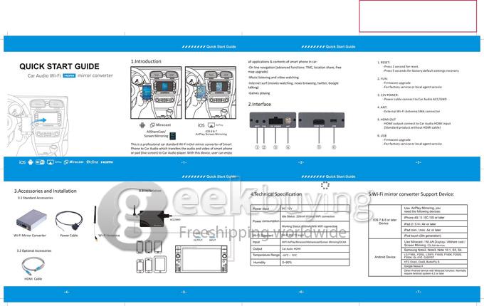 Airplay Miracast Mirror Link Box Connects Samrtphone to the Car TFT for All Audio Video and App Wireless - Silvery