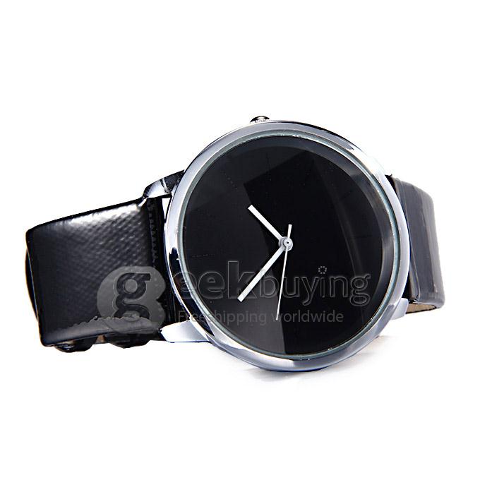 Unisex Simple Round Dial Black Leather Band Analog Quartz Wrist Watch - Black