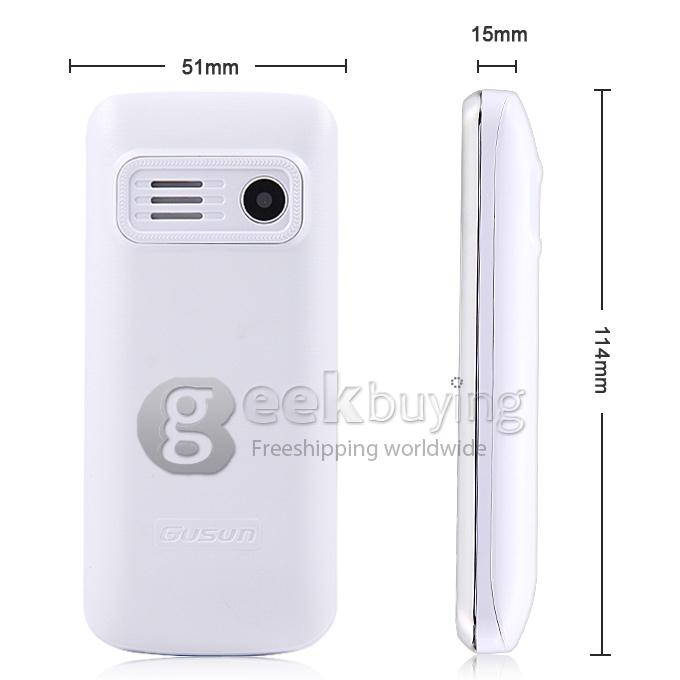 GUSUN F7 Ultra-thin MT6260M 0.3MP Flashlight Dual SIM Old Man Mobile Phone for Senior Citizen - White