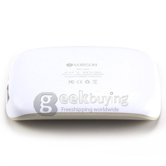 Vorson Shell Dual USB 6000mAh Power Bank External Battery 1.2A for iPhone iPad Smartphone Tablet - Cream Color