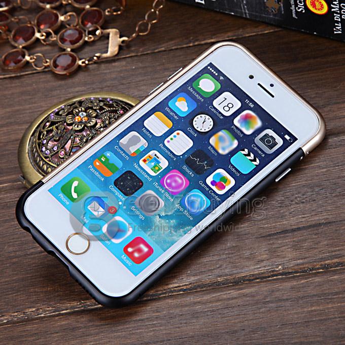 Ultra Thin Bicolour Aluminum Metal Bumper Back Case Cover for iPhone 6 4.7inch - Black&Golden