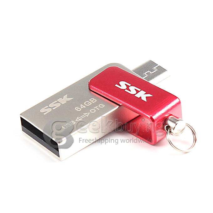 SSK SFD239 64GB USB 2.0 + Micro USB OTG Flash Drive for Smart Phone - Silver