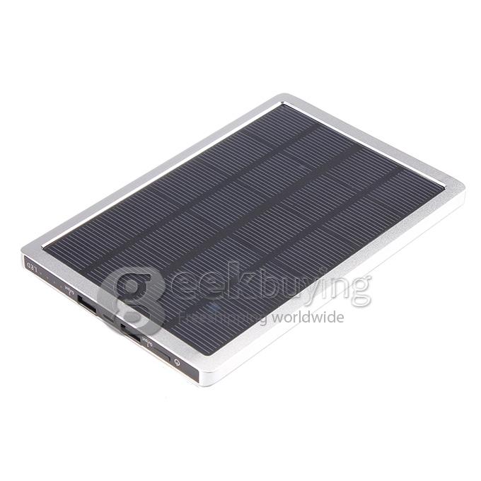 Aluminum Mobile 10000mAh Dual USB Charger Solar Power Bank 1A/2A for iPhone/iPad/Galaxy Pad - Silver