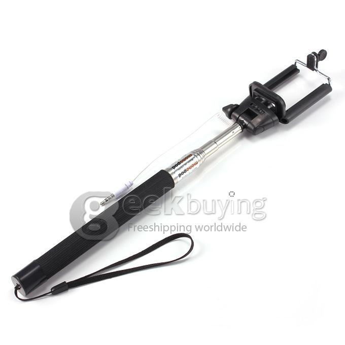 Extendable Stretch Wired Self-timer Selfie Monopod Stick Handheld for iPhone & Samsung Smartphone (100cm) - Black