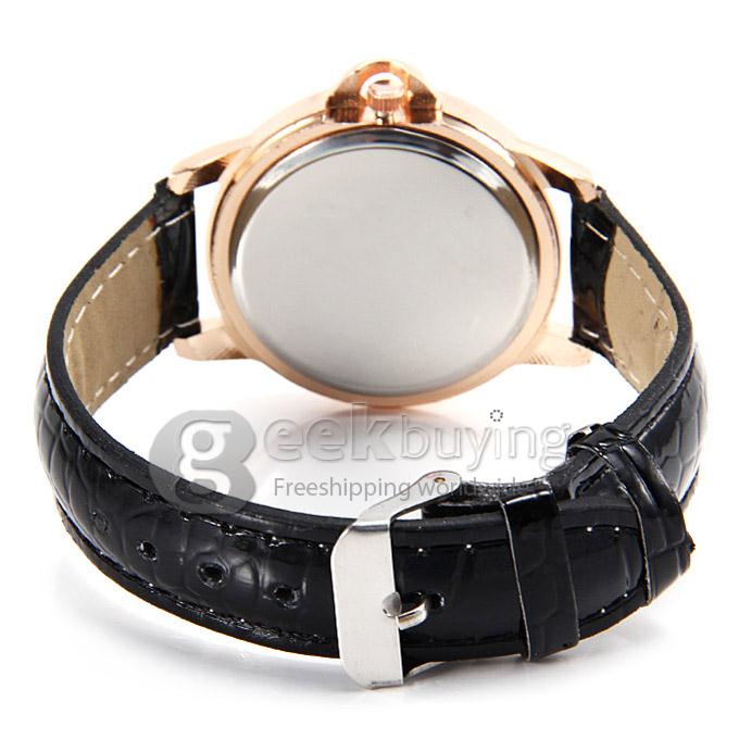 G729 Lady Style Casual Crocodile Leather Band Analog Quartz Watch with Diamond for Woman - Black
