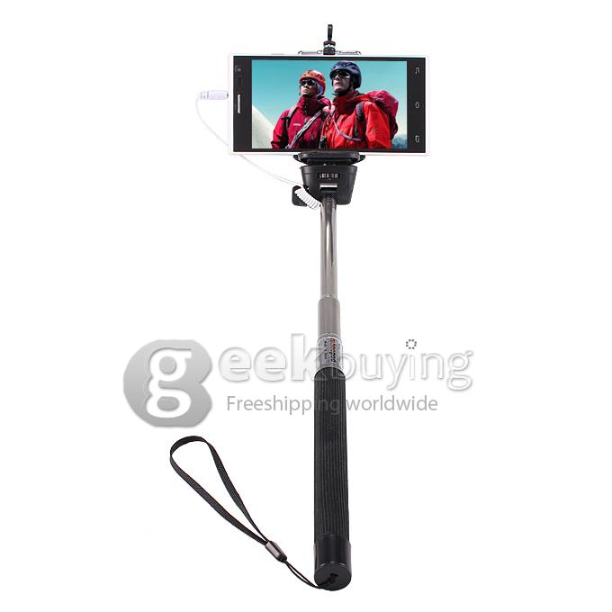 Extendable Stretch Wired Self-timer Selfie Monopod Stick Handheld for iPhone & Samsung Smartphone (100cm) - Black
