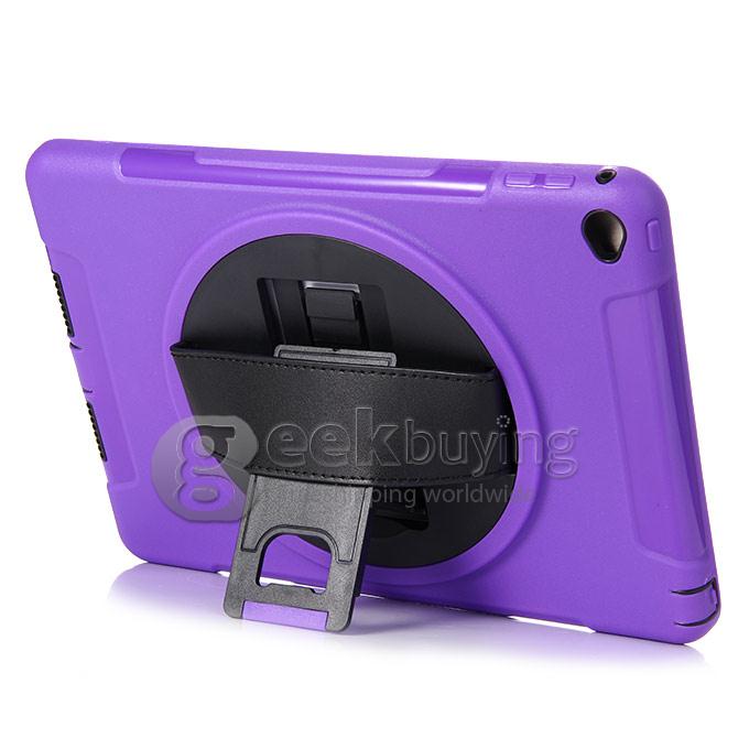 New Silicon 360 Full Degree Rotating Case Cover with Hand Tether Strap for Apple iPad Air 2 - Purple