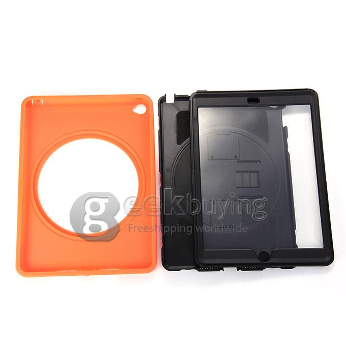 New Silicon 360 Full Degree Rotating Case Cover with Hand Tether Strap for Apple iPad Air 2 - Orange