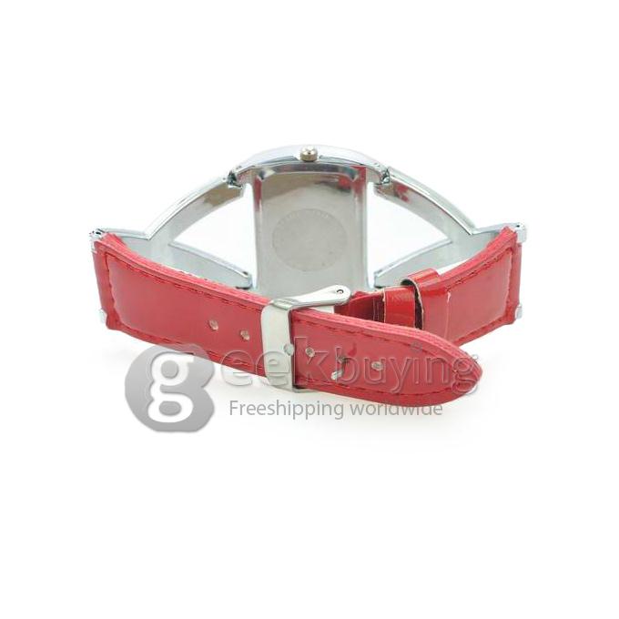 GOGO 862 Woman's Fashion Leather Band Analog Quartz Watch with Diamond - Red