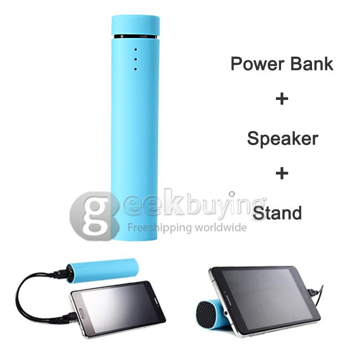 3 IN 1 Portable 4000mAh Power Bank Battery Charger + Speaker + Stand for Smartphone - Blue