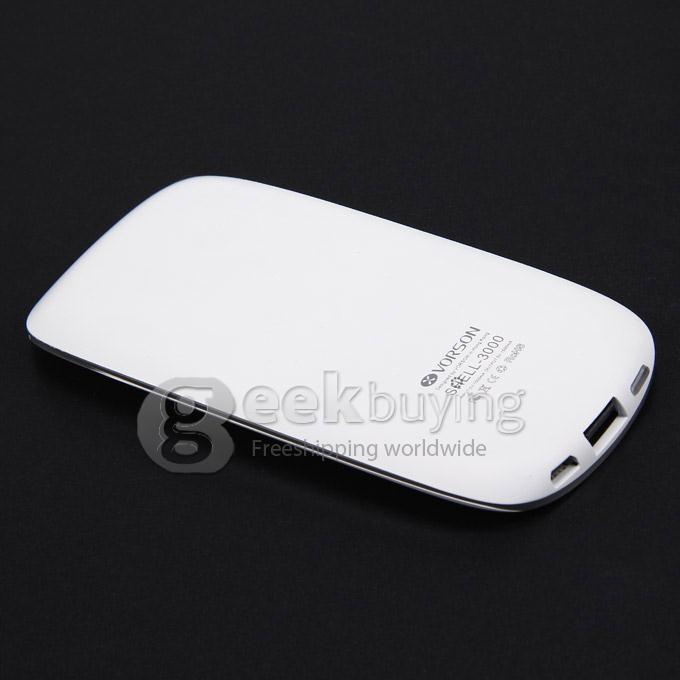 Vorson SHELL II 3000mAh 8mm Ultra Slim Power Bank External Li-polymer Battery 1.5A for iPhone iPad Smartphone - White