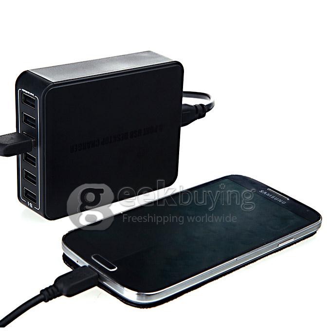 6 Port USB Family Travel Desktop USB Charger Adapter For iPhone Samsung Sony 33W - Black
