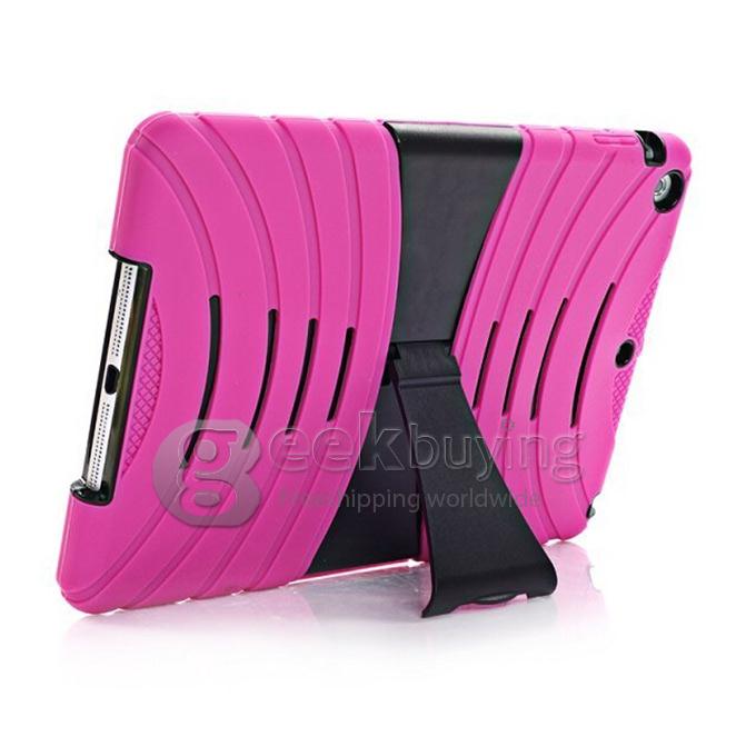 Shockproof Military Silicone Case Stand Holder Cover for Apple iPad Air 2 - Rose