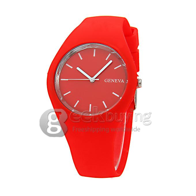 GENEVA Childern Fashion Jelly Style Rubber Band Analog Quartz Sport Watch - Red