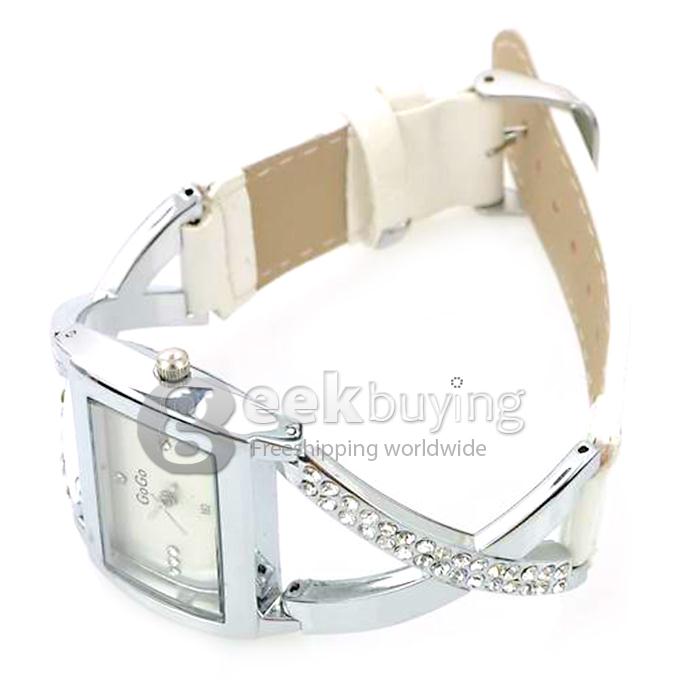 GOGO 862 Woman's Fashion Leather Band Analog Quartz Watch with Diamond - White