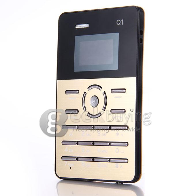 Qmart Q1 4.0mm Ultra Thin Slim 1.0 inch MTK Single Core Mini Pocket Card Cell Phone Bluetooth Built-in Battery - Golden