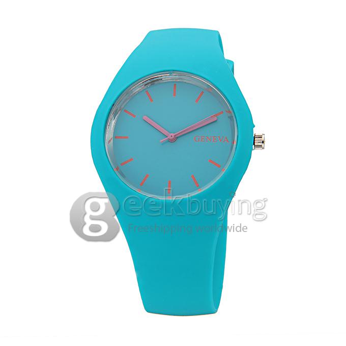 GENEVA Childern Fashion Jelly Style Rubber Band Analog Quartz Sport Watch - Shallow Blue