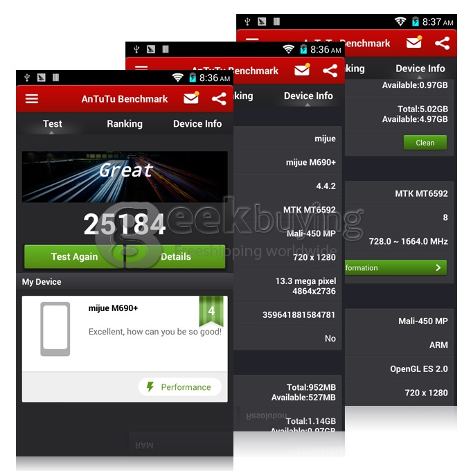 MIJUE M690 MTK6592 Octa Core 1.7GHz Smartphone 5.0 Inch IPS HD Screen Android 4.4 1GB RAM 8GB ROM 8.0MP 3G/OTG - Black